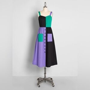 ModCloth Dangerfield Color Block Purple & Black Dress
